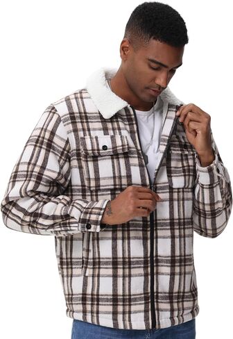 Zity Mens Flannel Jacket Lapel zip up fleece fleece plaid sherpa coated coat in Saudi Arabia