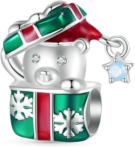 GNOCE Christmas Gift Box Bear Charm Sterling Silver Bead Christmas Charm Fit Bracelet/Necklace for Women Wife/Jewelry Gift in Saudi Arabia