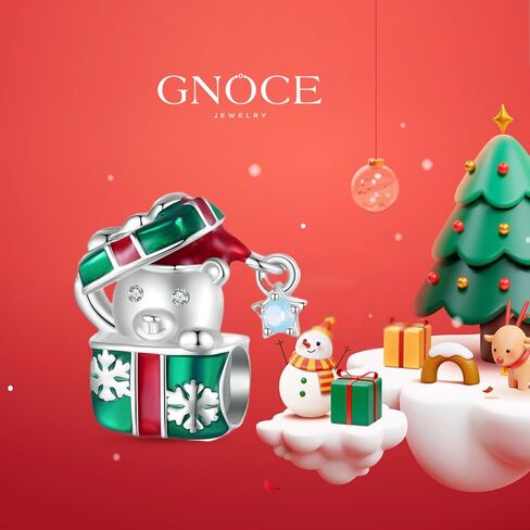GNOCE Christmas Gift Box Bear Charm Sterling Silver Bead Christmas Charm Fit Bracelet/Necklace for Women Wife/Jewelry Gift in Saudi Arabia
