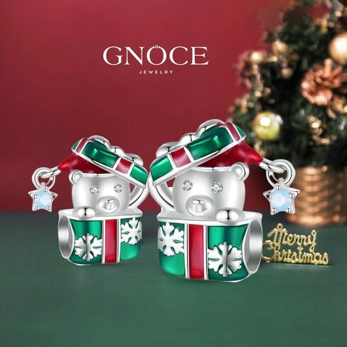 GNOCE Christmas Gift Box Bear Charm Sterling Silver Bead Christmas Charm Fit Bracelet/Necklace for Women Wife/Jewelry Gift in Saudi Arabia