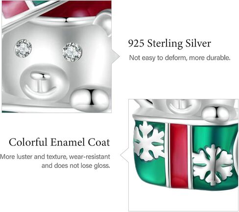 GNOCE Christmas Gift Box Bear Charm Sterling Silver Bead Christmas Charm Fit Bracelet/Necklace for Women Wife/Jewelry Gift in Saudi Arabia