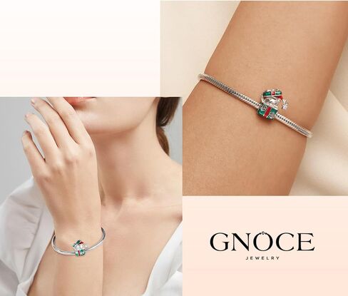 GNOCE Christmas Gift Box Bear Charm Sterling Silver Bead Christmas Charm Fit Bracelet/Necklace for Women Wife/Jewelry Gift in Saudi Arabia