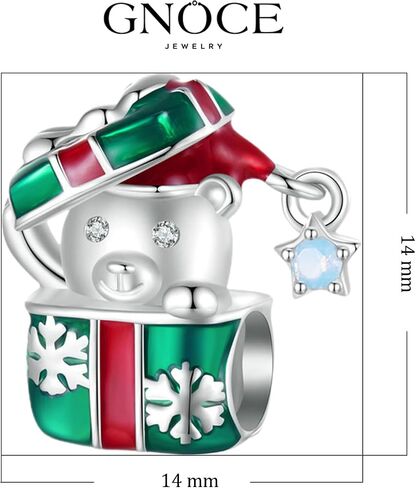 GNOCE Christmas Gift Box Bear Charm Sterling Silver Bead Christmas Charm Fit Bracelet/Necklace for Women Wife/Jewelry Gift in Saudi Arabia