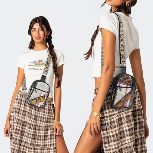 Clear Bag for Stadium Events with 2 Detachable Straps, Sling Bag, Clear Concert Bag for Women/Men, Clear Crossbody Bag, with Adjustable Black & Sunflower Style Straps in Kuwait