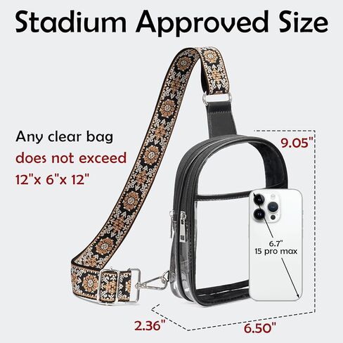 Clear Bag for Stadium Events with 2 Detachable Straps, Sling Bag, Clear Concert Bag for Women/Men, Clear Crossbody Bag, with Adjustable Black & Sunflower Style Straps in Kuwait