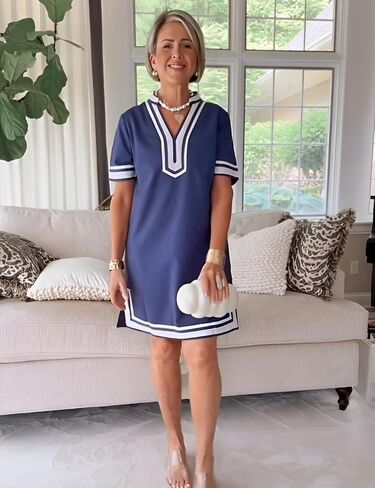 فستان Qibabu Linen for Women Color Block Coverup Toverup Dress Dress Dress مع جيوب in Kuwait