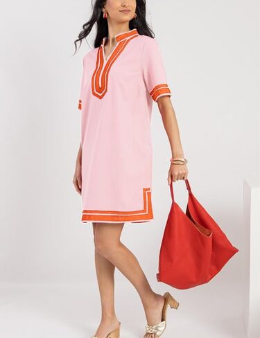 فستان Qibabu Linen for Women Color Block Coverup Toverup Dress Dress Dress مع جيوب in Kuwait