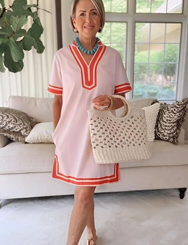 فستان Qibabu Linen for Women Color Block Coverup Toverup Dress Dress Dress مع جيوب in Kuwait