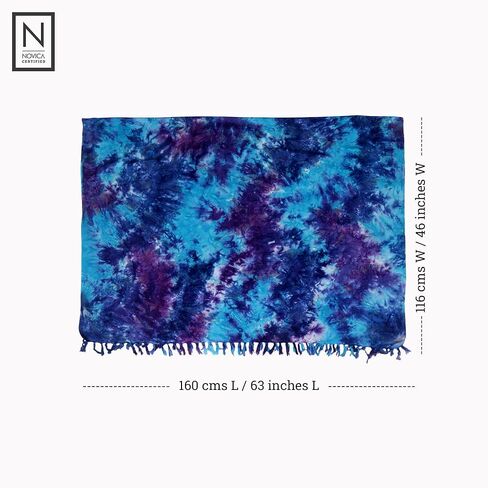 Novica Blue Purple Tie Dye Rayon Sarong Beach Swimsuit تغطي "زجاج البحر" in Saudi Arabia