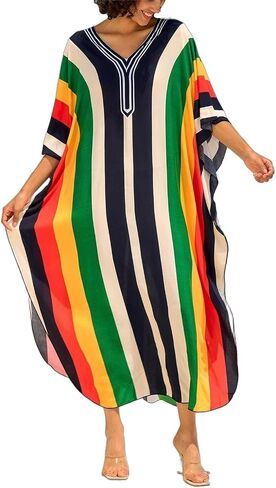فستان الكافتان النسائي قصير الأكمام شاطئ تغطية الطباعة بالإضافة إلى الحجم V-neck caftan فستان طويل ماكسي طويل in Saudi Arabia