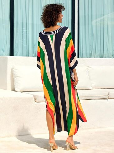 فستان الكافتان النسائي قصير الأكمام شاطئ تغطية الطباعة بالإضافة إلى الحجم V-neck caftan فستان طويل ماكسي طويل in Saudi Arabia