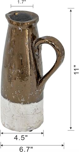 إبريق Terracotta مع التزجيج البني ذو اللونين وشراء معدني ، ديكور المنزل ، 7 "× 5" × 11 "، سيينا براون in Kuwait
