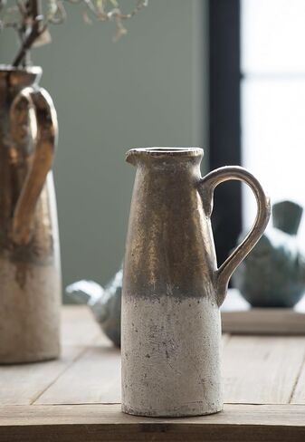 إبريق Terracotta مع التزجيج البني ذو اللونين وشراء معدني ، ديكور المنزل ، 7 "× 5" × 11 "، سيينا براون in Kuwait