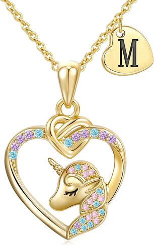 Unicorn Initial Necklaces Gifts for Girls Kids - 14K Real Gold Plated Heart Initial Unicorn Necklace Teen Girls Gifts Trendy Stuff Heart Letter Necklace for Women Girl Kids in Saudi Arabia