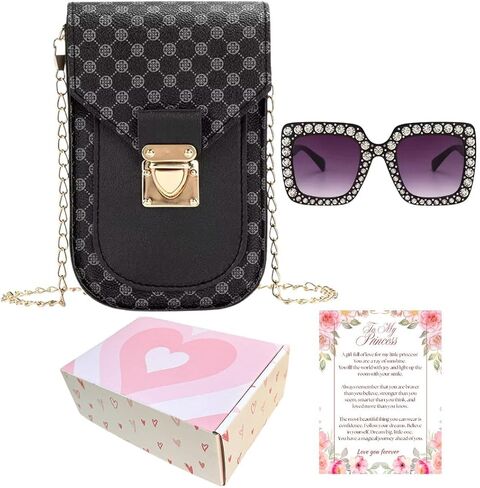 Little Girls Purse with Sunglasses & Gift Box | Toddler Purse Kids Purse for 3 4 5 6 7 Year Old (05-Black) in Saudi Arabia