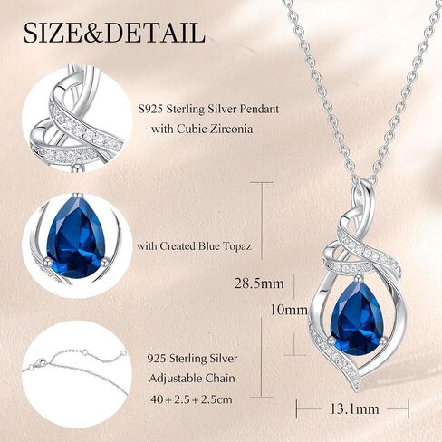 قلادة الأحجار الكريمة للدموع للنساء للنساء S925 STERLING SIVAL SILLANT الأنيقة هدايا عيد ميلاد لها ، 16 "+2" بوصة in Kuwait