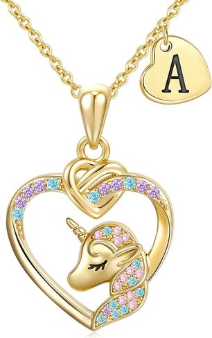 Unicorn Initial Necklaces Gifts for Girls Kids - 14K Real Gold Plated Heart Initial Unicorn Necklace Teen Girls Gifts Trendy Stuff Heart Letter Necklace for Women Girl Kids in Saudi Arabia