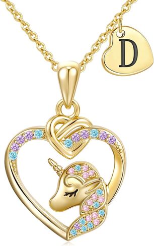 Unicorn Initial Necklaces Gifts for Girls Kids - 14K Real Gold Plated Heart Initial Unicorn Necklace Teen Girls Gifts Trendy Stuff Heart Letter Necklace for Women Girl Kids in Saudi Arabia