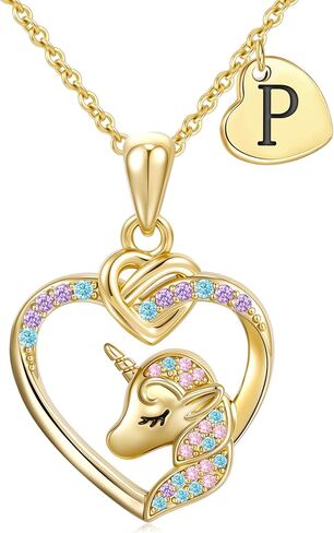 Unicorn Initial Necklaces Gifts for Girls Kids - 14K Real Gold Plated Heart Initial Unicorn Necklace Teen Girls Gifts Trendy Stuff Heart Letter Necklace for Women Girl Kids in Saudi Arabia