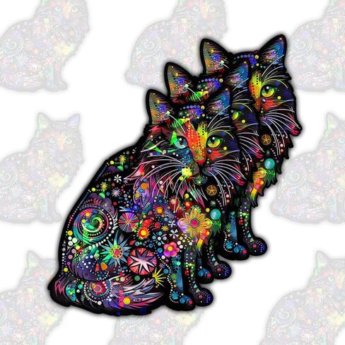 (3Pcs) Dean Russo Cat Funky Colors Glow Vinyl Bumper Decal Sticker, Dean Russo Sticker, Cat Bumper Stickers, Color Cat Decal- Stickers for Laptop Water Bottle Phone Car Window Helmet 3" (DR Cat 1) in Kuwait