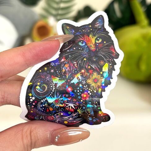 (3Pcs) Dean Russo Cat Funky Colors Glow Vinyl Bumper Decal Sticker, Dean Russo Sticker, Cat Bumper Stickers, Color Cat Decal- Stickers for Laptop Water Bottle Phone Car Window Helmet 3" (DR Cat 1) in Kuwait