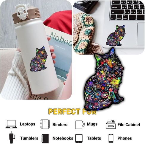 (3Pcs) Dean Russo Cat Funky Colors Glow Vinyl Bumper Decal Sticker, Dean Russo Sticker, Cat Bumper Stickers, Color Cat Decal- Stickers for Laptop Water Bottle Phone Car Window Helmet 3" (DR Cat 1) in Kuwait