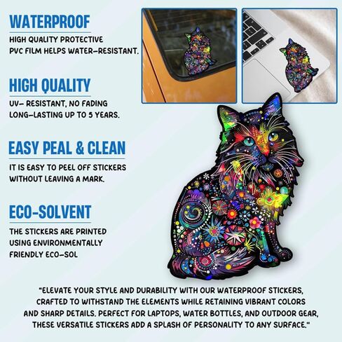 (3Pcs) Dean Russo Cat Funky Colors Glow Vinyl Bumper Decal Sticker, Dean Russo Sticker, Cat Bumper Stickers, Color Cat Decal- Stickers for Laptop Water Bottle Phone Car Window Helmet 3" (DR Cat 1) in Kuwait