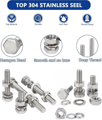 240 Pcs M6-1.0 M8-1.25 Flange Hex Head Bolts Nuts Washers Kit, 304 stainless steel Metric Flanged Hex Screws, M6 X 12-30mm and M8 X 16-30mm Fully Threaded in Saudi Arabia