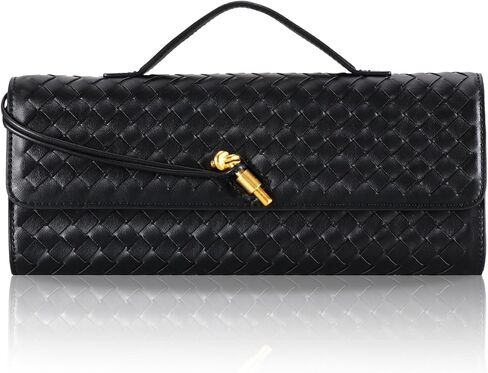 PU Leather Leach Bage ، القابض الأسود ، حقيبة مسائية منسوجة للنساء 11.8 "× 1.7" × 4.9 " in Kuwait