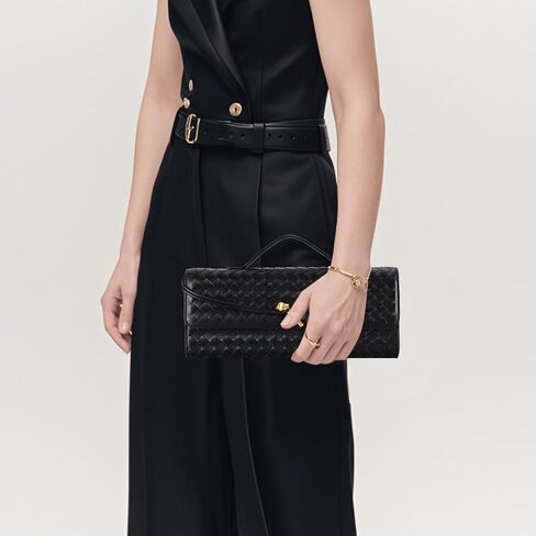 PU Leather Leach Bage ، القابض الأسود ، حقيبة مسائية منسوجة للنساء 11.8 "× 1.7" × 4.9 " in Kuwait