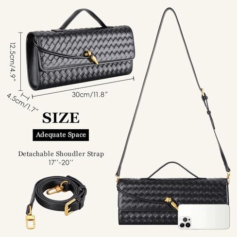 PU Leather Leach Bage ، القابض الأسود ، حقيبة مسائية منسوجة للنساء 11.8 "× 1.7" × 4.9 " in Kuwait