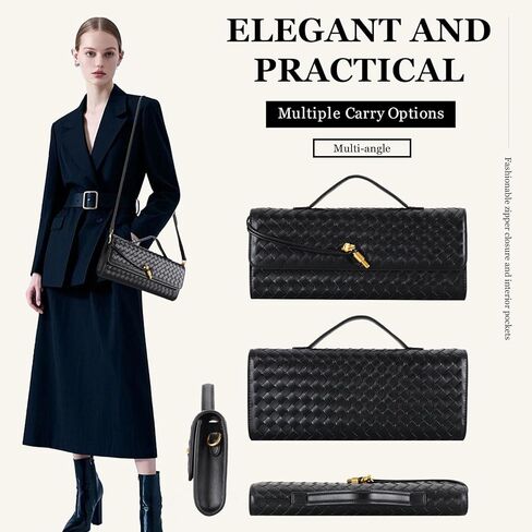 PU Leather Leach Bage ، القابض الأسود ، حقيبة مسائية منسوجة للنساء 11.8 "× 1.7" × 4.9 " in Kuwait