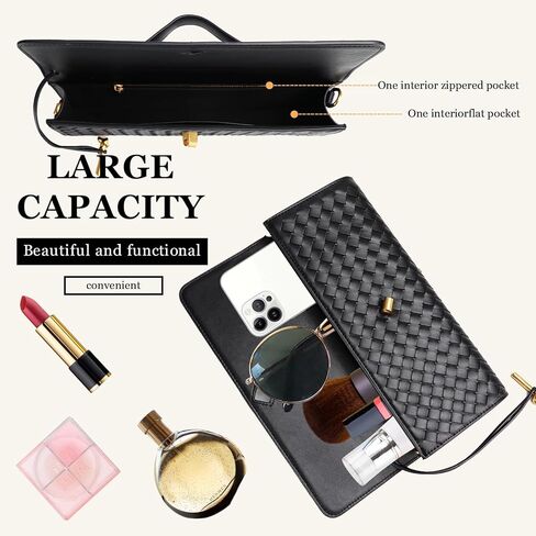 PU Leather Leach Bage ، القابض الأسود ، حقيبة مسائية منسوجة للنساء 11.8 "× 1.7" × 4.9 " in Kuwait