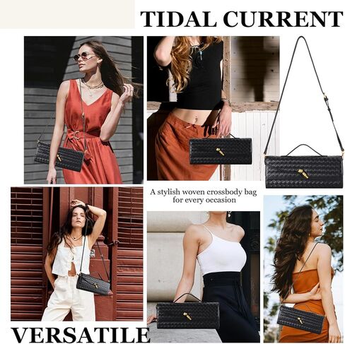 PU Leather Leach Bage ، القابض الأسود ، حقيبة مسائية منسوجة للنساء 11.8 "× 1.7" × 4.9 " in Kuwait