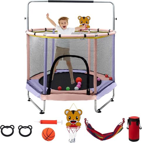 Trampoline for Kids, 5FT Adjustable Toddler Trampoline, Indoor/Outdoor Baby Trampoline with Enclosure Net, Gifts for Boys & Girls in Kuwait