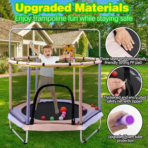 Trampoline for Kids, 5FT Adjustable Toddler Trampoline, Indoor/Outdoor Baby Trampoline with Enclosure Net, Gifts for Boys & Girls in Kuwait