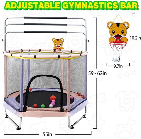 Trampoline for Kids, 5FT Adjustable Toddler Trampoline, Indoor/Outdoor Baby Trampoline with Enclosure Net, Gifts for Boys & Girls in Kuwait