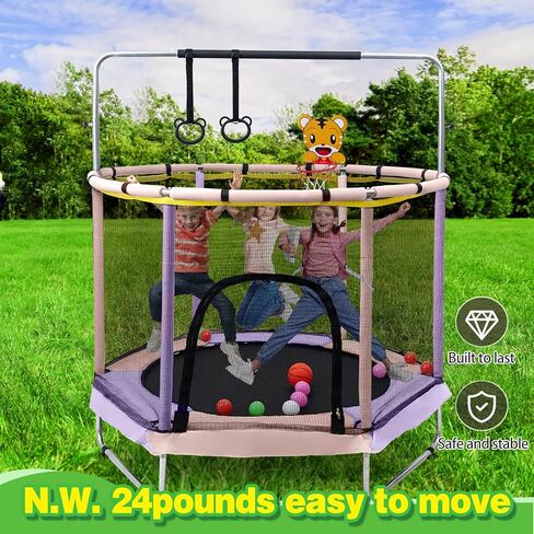 Trampoline for Kids, 5FT Adjustable Toddler Trampoline, Indoor/Outdoor Baby Trampoline with Enclosure Net, Gifts for Boys & Girls in Kuwait