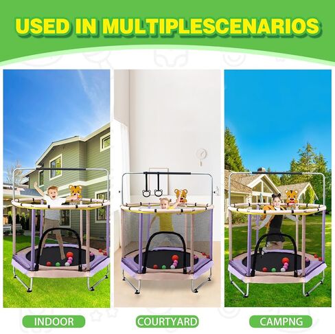 Trampoline for Kids, 5FT Adjustable Toddler Trampoline, Indoor/Outdoor Baby Trampoline with Enclosure Net, Gifts for Boys & Girls in Kuwait