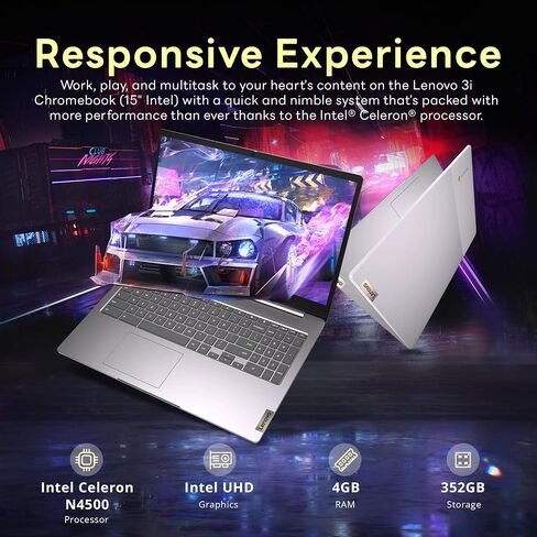 Lenovo IdeaPad 3 15.6" FHD Anti-Glare Chromebook, Intel Celeron N4500, 4GB LPDDR4 RAM, 352GB Storage (64GB SSD + 288GB Docking Station Set), HD Camera, HD Audio, Wi-Fi 6, Bluetooth, Chrome OS, Grey in Saudi Arabia