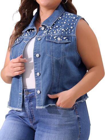 Agnes Orinda Plus Size Seale Denim for Women Somproedessed Pearl Frayed Jean Steps Stack in Saudi Arabia