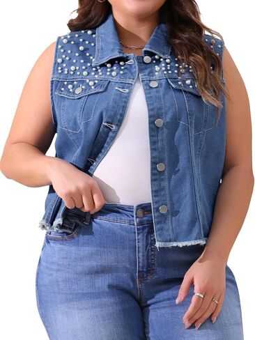 Agnes Orinda Plus Size Seale Denim for Women Somproedessed Pearl Frayed Jean Steps Stack in Saudi Arabia