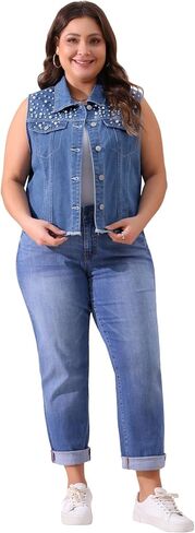 Agnes Orinda Plus Size Seale Denim for Women Somproedessed Pearl Frayed Jean Steps Stack in Saudi Arabia
