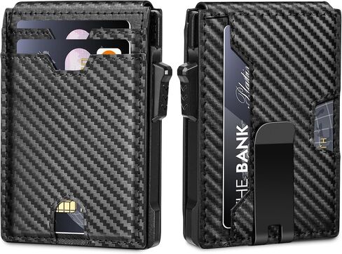 محفظة الحد الأدنى للرجال ، حظر RFID نحيف محفظة Bifold Wallet Card Card Card Case Aluminium Card مع مقطع المال (ألياف الكربون أسود) in Saudi Arabia