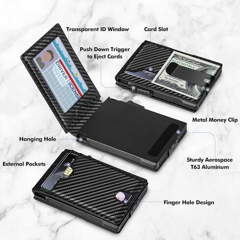 محفظة الحد الأدنى للرجال ، حظر RFID نحيف محفظة Bifold Wallet Card Card Card Case Aluminium Card مع مقطع المال (ألياف الكربون أسود) in Saudi Arabia