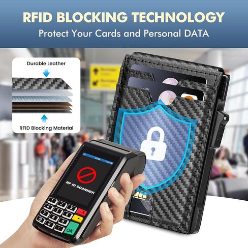 محفظة الحد الأدنى للرجال ، حظر RFID نحيف محفظة Bifold Wallet Card Card Card Case Aluminium Card مع مقطع المال (ألياف الكربون أسود) in Saudi Arabia