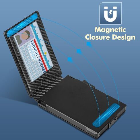 محفظة الحد الأدنى للرجال ، حظر RFID نحيف محفظة Bifold Wallet Card Card Card Case Aluminium Card مع مقطع المال (ألياف الكربون أسود) in Saudi Arabia