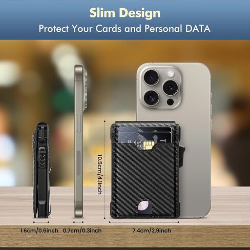 محفظة الحد الأدنى للرجال ، حظر RFID نحيف محفظة Bifold Wallet Card Card Card Case Aluminium Card مع مقطع المال (ألياف الكربون أسود) in Saudi Arabia