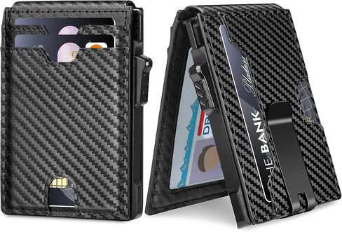 محفظة الحد الأدنى للرجال ، حظر RFID نحيف محفظة Bifold Wallet Card Card Card Case Aluminium Card مع مقطع المال (ألياف الكربون أسود) in Saudi Arabia