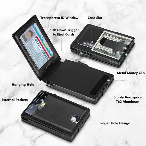 Minimalist Wallet for Men,Slim RFID Blocking Bifold Wallet Credit Card Holder Aluminum Pop-Up Card Case with Money Clip (Carbon Fiber Black) in Saudi Arabia